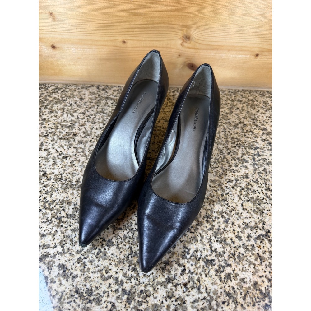 Croft & Barrow Womens Dawn Black Genuine Leather Pointed Toe Heel Pumps 7.5